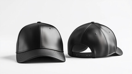 Fototapeta premium Black baseball cap template set isolated on a white background