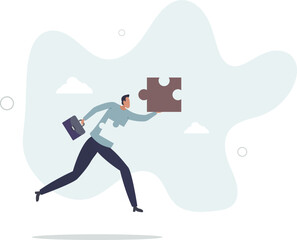 Finding jigsaw piece to complete work, career or success business, search for new idea to solve self problem, challenge or inspiration concept. character life .