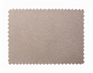 Fototapeta premium Close-up of a rectangular fabric sample with zigzag edges, displaying a textured, neutral brown color with a diagonal weave