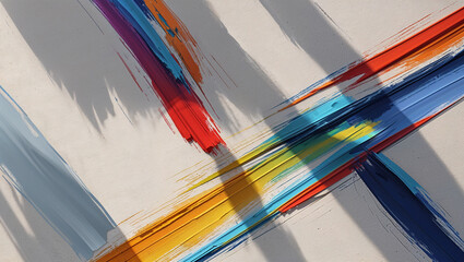Colorful intersecting paint brushstrokes on canvas creating a vibrant abstract art piece