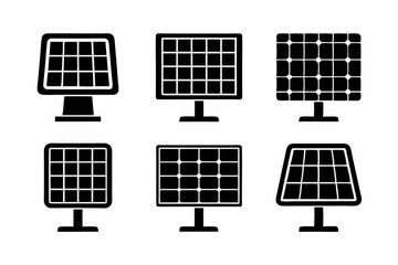 set of solar panel icon vector silhouette illustration isolated on white background