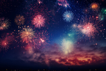Fototapeta premium colorful fireworks in the night sky