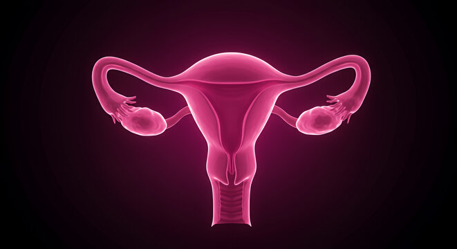 Detailed 3D Render of Glowing Pink Female Reproductive System