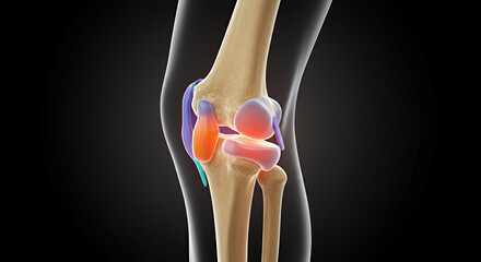 Human Knee Joint Cartilage 3D Medical Illustration: Detailed Anatomy of Inflamed Cartilage