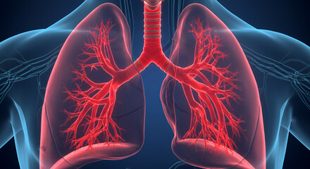 Glowing Red Bronchial Tree 3D Medical Illustration