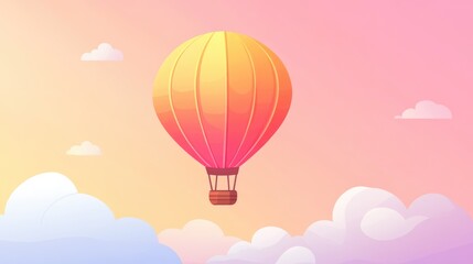 Obraz premium Dreamy pastel hot air balloon floating in magical cotton candy sky background with place for text
