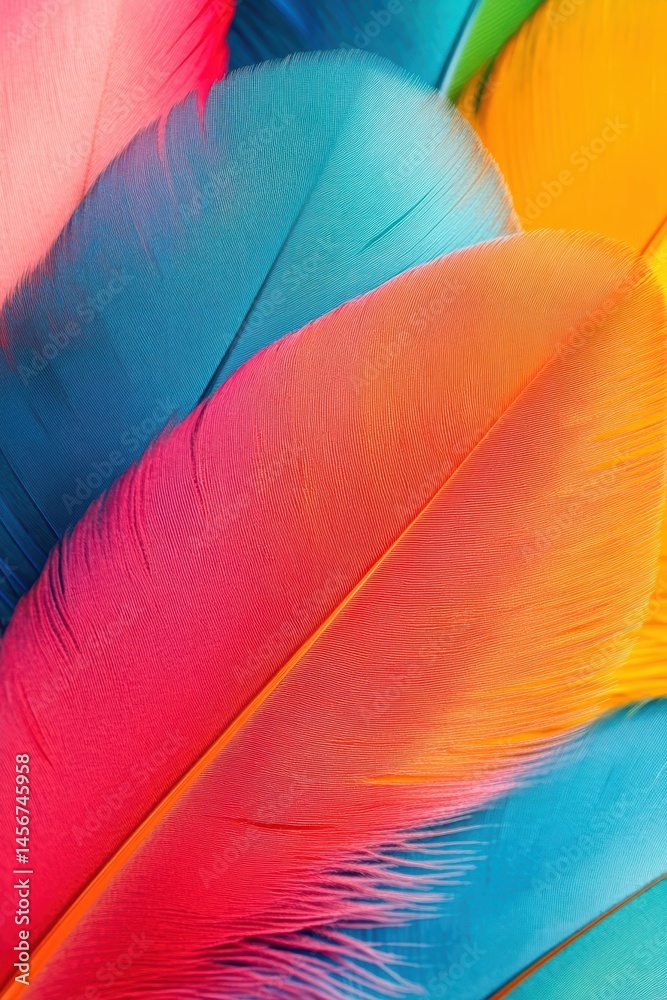Aufkleber vivid feathers close up abstract display of color and texture in a vertical composition of bright pi