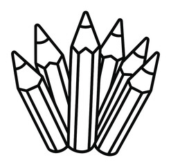 Black and white outline of six clustered pencils in a hexagonal shape