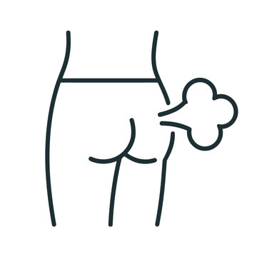 Cartoon outline of human backside with flatulence symbol