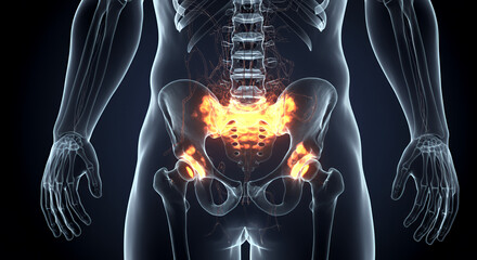 Detailed 3D Render of Human Pelvic Bone Density, Highlighting Variations in White and Gray with Soft Lighting