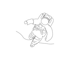 One continuous line drawing of space astronaut . single line illustration of spaceman. International day of human space flight. editable outline