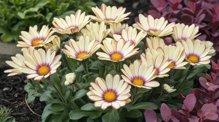  A top-down view of daisy flowers.