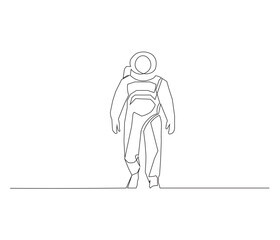 One continuous line drawing of space astronaut . single line illustration of spaceman. International day of human space flight. editable outline