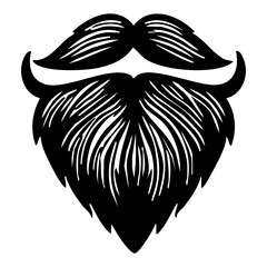 A stylized black silhouette of a beard with a mustache, featuring intricate lines and textures to represent hair. The design is bold and graphic, suitable for various creative projects.