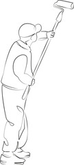 One continuous single drawing line art flat doodle painting - activity, working, house painter, indoors, paint, paint roller. Isolated image hand draw contour on a white background, hand drawn, not AI