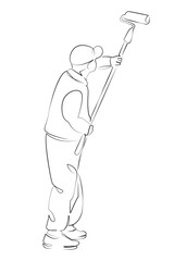 One continuous single drawing line art flat doodle painting - activity, working, house painter, indoors, paint, paint roller. Isolated image hand draw contour on a white background, hand drawn, not AI