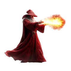 A Cartoon Wizard Casting a Fireball Isolated on Transparent Background