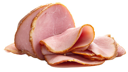 a ham sliced in half on a white surface
