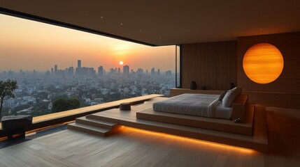 Obraz premium Elevated urban bedroom with panoramic views