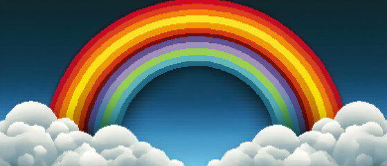 Pixelated Rainbow Arching Over Clouds