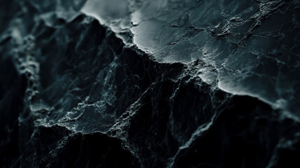 Naklejka premium Close-up of the dark gray marble surface, showcasing its intricate veining and texture. The background is blurred to highlight the stone's features