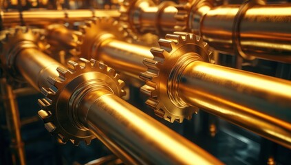 Naklejka premium Golden Gears: A Symphony of Precision Engineering