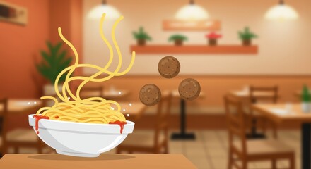 Delicious Spaghetti and Meatballs Restaurant Illustration