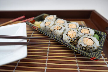 Tray and utensils for traditional Japanese food