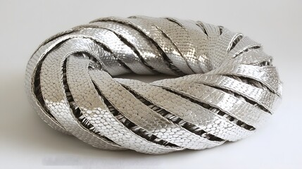 Abstract Silver Metal Ring Sculpture Woven Texture