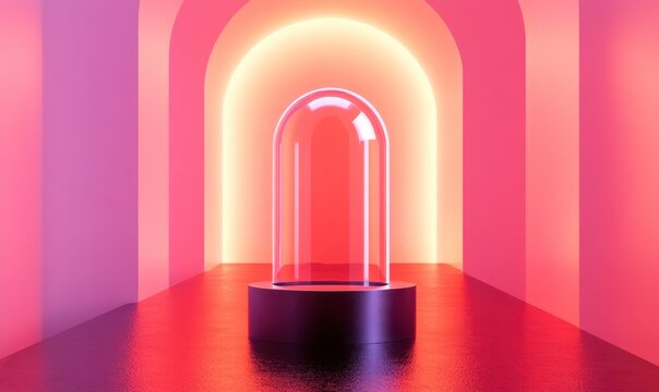 Glowing Glass Dome in a Colorful Modern Abstract Space