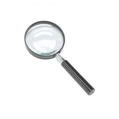 A magnifying glass on a white isolated background, symbolizing investigation, search, analysis, and clarity in business and research contexts.