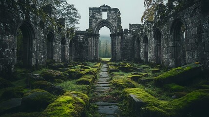 Ancient ruins overgrown with moss
