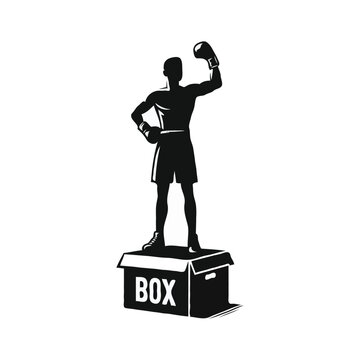 boxer silhouette standing on box clip art preview