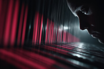 Man studying barcode closely.