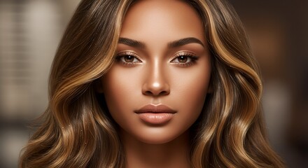 Fototapeta premium Woman with Brown Hair and Makeup