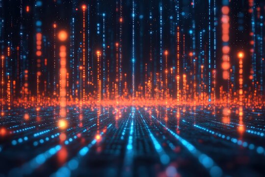  Digital network grid glowing connection points deep space-like dark backdrop abstract web bright blue lines nodes spreading outward connected futuristic cyber structure visualization