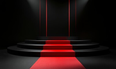 Fototapeta premium Stylish Stage with Red Carpet and Dramatic Lighting for Events