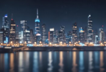 Blurred city lights, circular bokeh, deep blue backdrop, nightlife, abstract