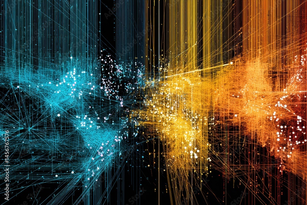 Aufkleber Global Tech Giants Engage in an Abstract Data War Visualized With Dynamic AI Motifs and Vibrant Colors Generative AI