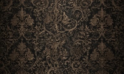 Intricate seamless gothic damask  Deep, dark background, elegant scrollwork , illustration, scroll