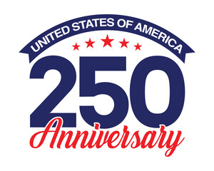 250 anniversary cards to celebrate Independence Day of America. 4th of July banner, poster, sticker, label, tags. 250 years logo vector illustration.