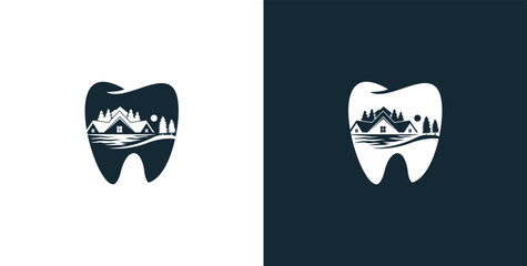 vector logo design for dentist or dental company with sea mountains - lake hills vector