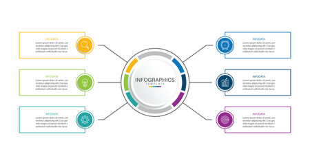Vector infographic label design with circle infographic template design and 6 options or steps. Can be used for process diagram, presentations, workflow layout, banner, flow chart, info graph.