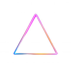 A vibrant, neon triangle shape glowing with a multicolored gradient against a black background, ideal for modern designs and digital art projects.
