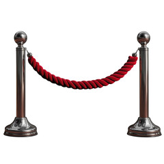 the stanchions with taut red velvet ropes forming an elegant barrier. Symmetrical alignment creates a sense of sophistication and orderliness, on an isolated and transparent background
