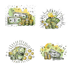 4 set illustration of a money coins