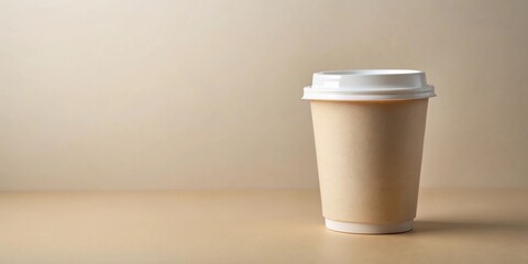 A Single Disposable Paper Cup with a White Lid on a Table