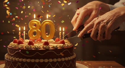 80th Birthday Cake Being Cut