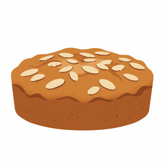 A brown dessert topped with almond slices, displayed on an isolated background