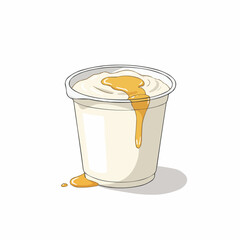 Cartoon drawing of a yogurt cup with a drizzle of golden honey on the white dessert